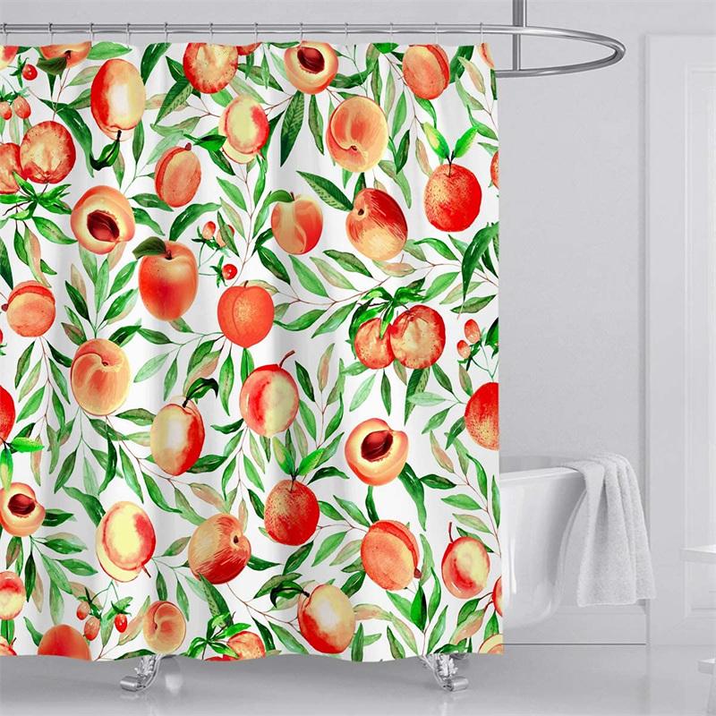 Fruit Showers Curtain Liner Peach Lemon Strawberry Orange Papaya Print Fabric Shower Curtains Cute Bright Colorful Design Hook