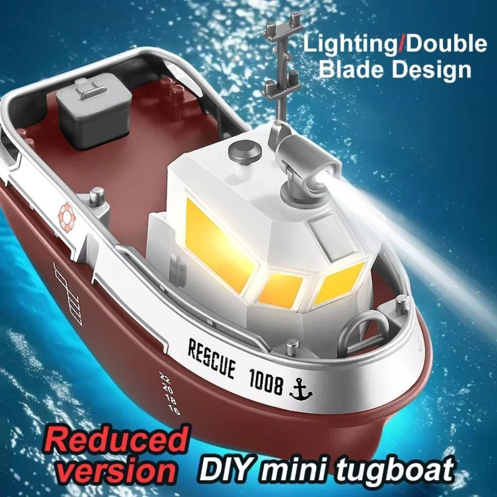 Powerful 1:32 Scale RC Tugboat Electric Watercraft Dual Motors Remote Control Ship Long-lasting LED Light Mini RC Boat Kids Gift
