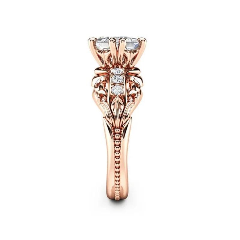 European and American Design Classic Hollow Carved Rose Gold Claws Inlaid with Zircon Rings Elegant Jewelry Accessories