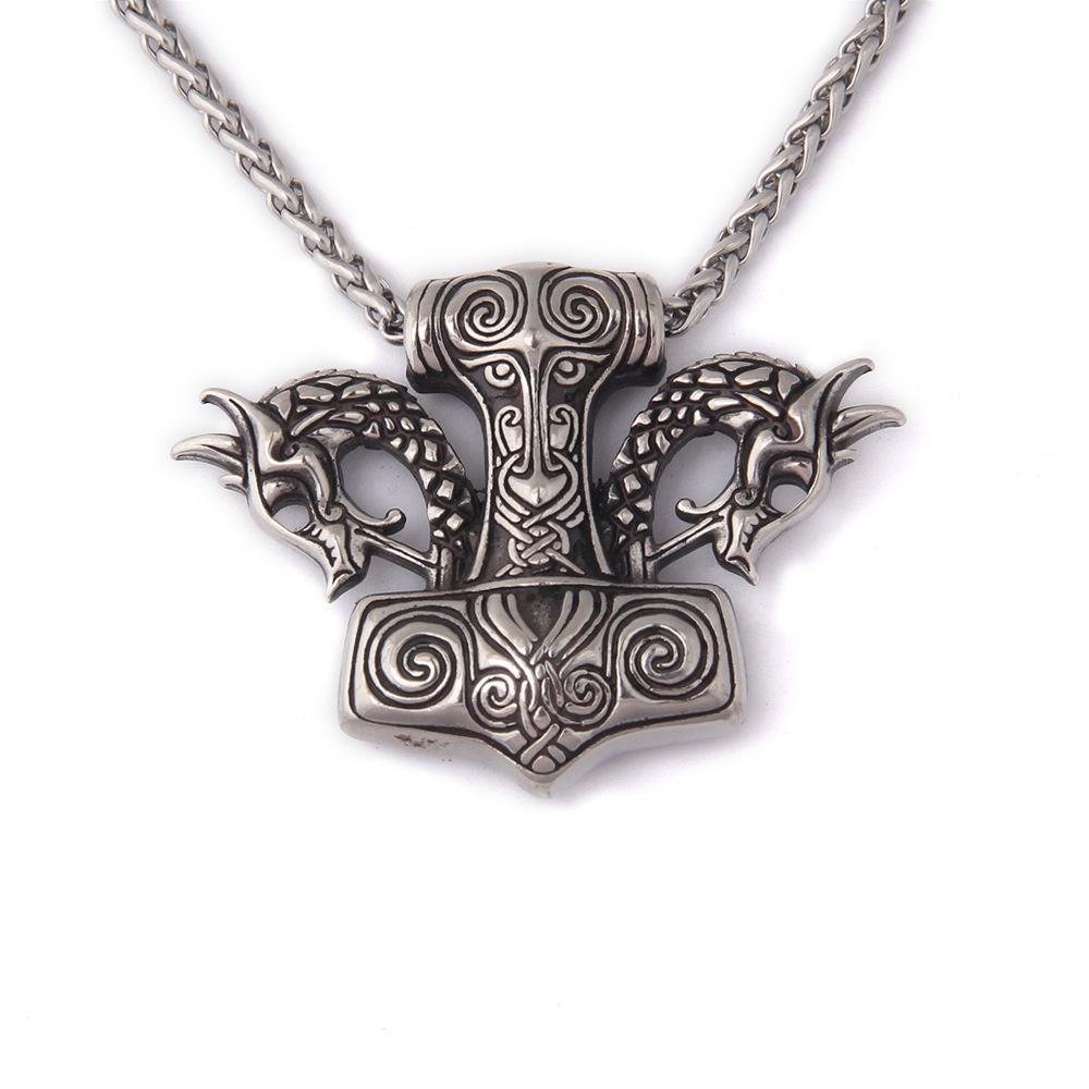 

Тяжелое ожерелье из нержавеющей стали «Молот Тора» - подвеска «Викинг-Дракон Мьёльнир» в скандинавском стиле с деревянной коробкой, подарки для мужчин Single Pendant