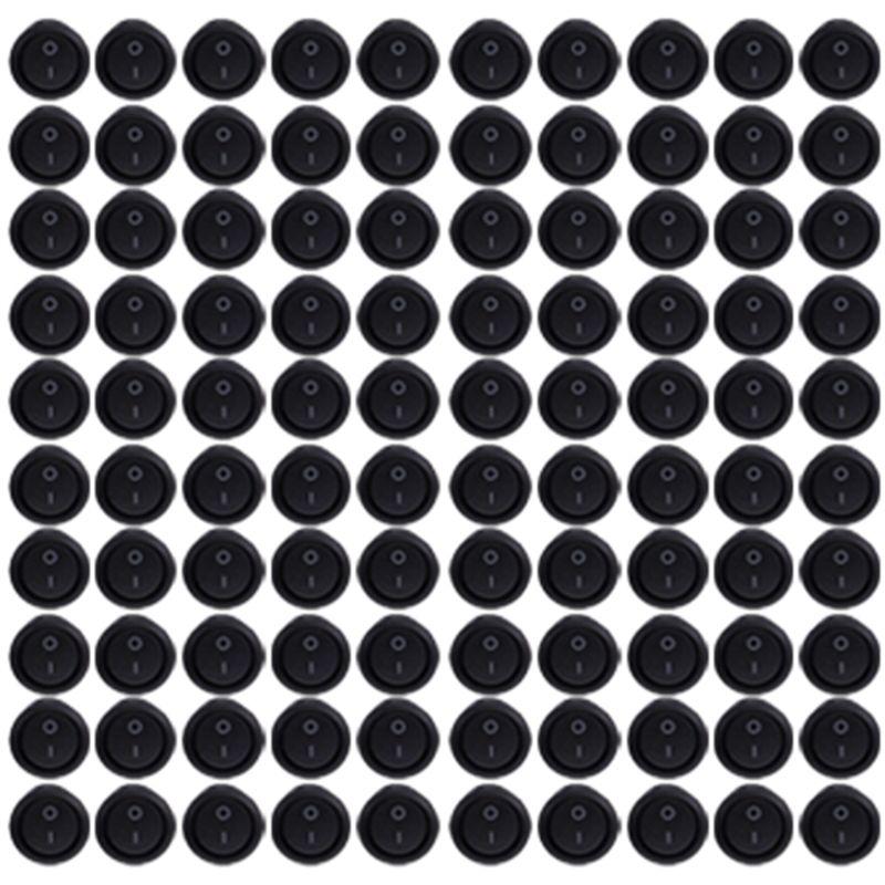 WON 100PCS Round Rocker Power Switch 6A 250V AC 2Pin 2Position ON/Off Power Boat Switches SPST Black Button Mini Round Black