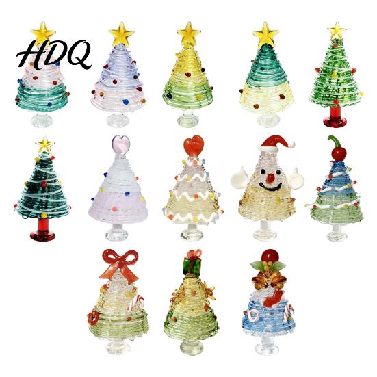 Small Christmas Ornament for Desk Glazed Tree Figurine Colorful Miniature Xmas Decor Handcrafted Glass Craft Display Table Centerpiece Home