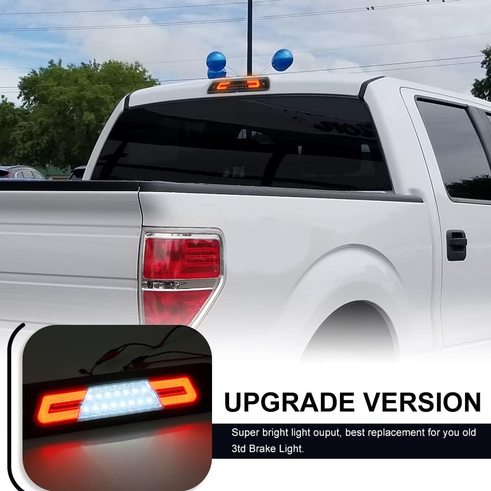 NJSBYL F150 LED 3rd Brake Light for 2009 2010 2011 2012 2013 2014 F0rd F150 SVT Raptor Smoked Lens Third High Mount Stop Brake Lamps White LED Rear