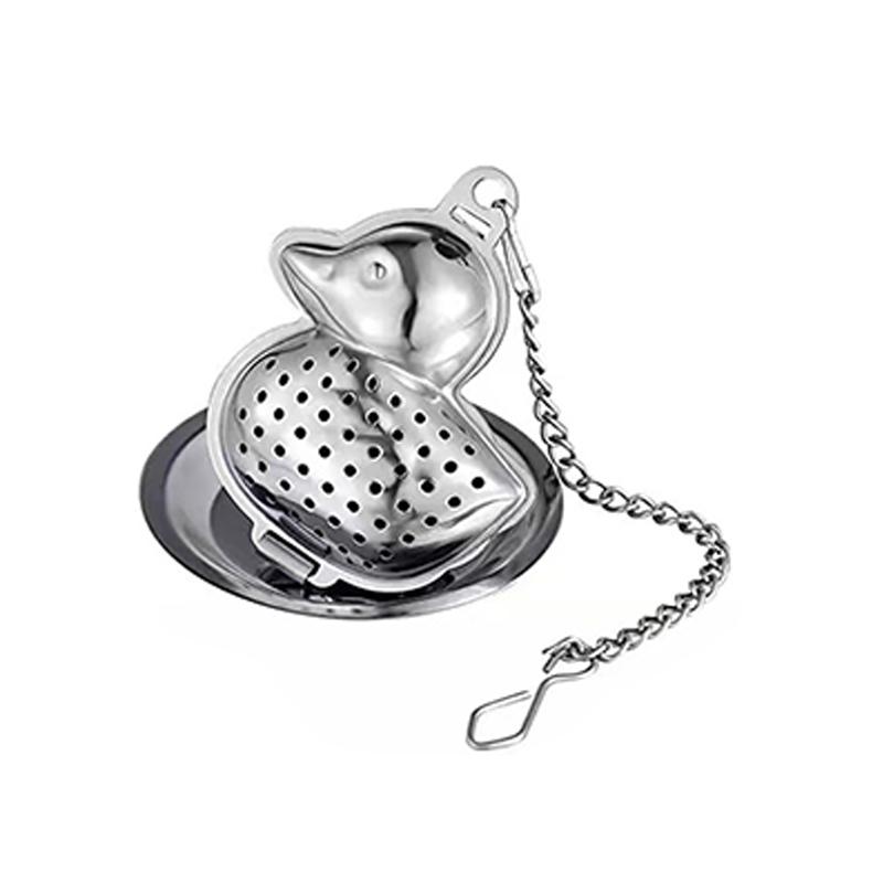 1Pc,Stainless steel chain tea leakage owl small teapot house bird duck shell type tea filter creative tea maker