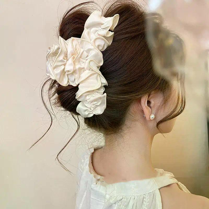 1pc Trendy Retro Pleats Hair Clip For Women Solid Color Ponytail Holder Claw Headwear Fashion Hair Accessories