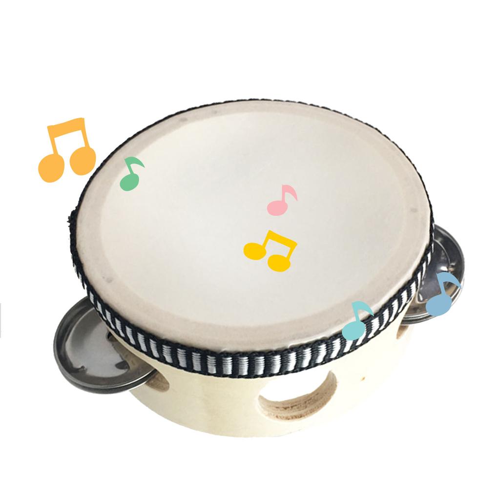 Wooden Handheld Tambourine Educational Portable Clear Sound Percussion Tambourine Drum for Performance 8in