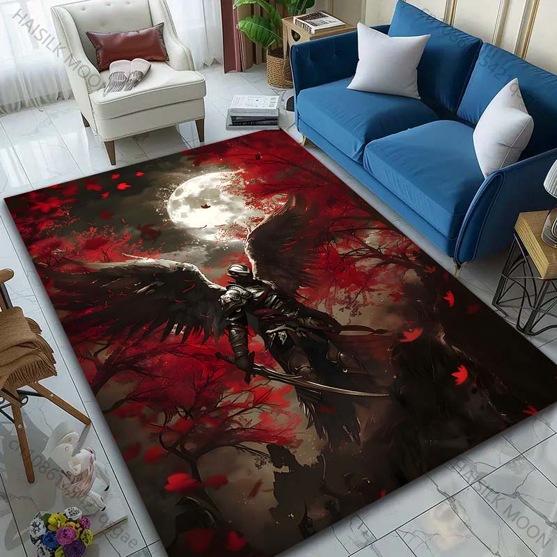 1PC Dark-winged Knight In Moonlit Forest Print Carpet Rug for Living Room Bedroom Sofa Doormat Home Decor Non-slip Floor Mat