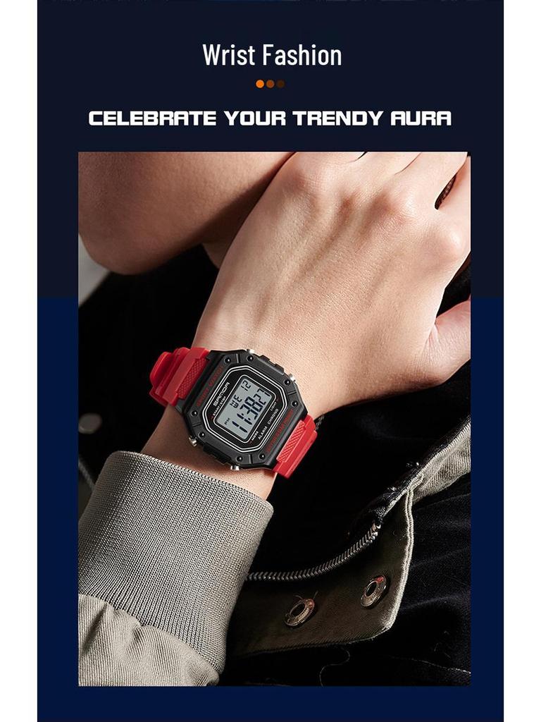 Sanda Teen & Men Multifunctional Waterproof Fashion Square Alarm Clock Watch