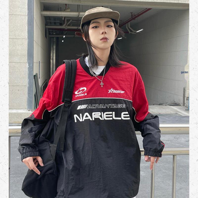 

Американский свитер с V-образным вырезом в стиле ретро: Винтажный спортивный скейтборд и хип-хоп свободный топ 2XL красный