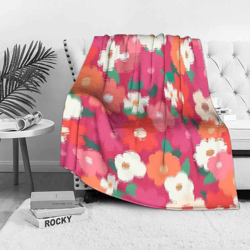 Vibrant Floral Print Fleece Blanket - Retro Flower Design Soft Warm Throw Blanket for Sofa Bed Couch Gift