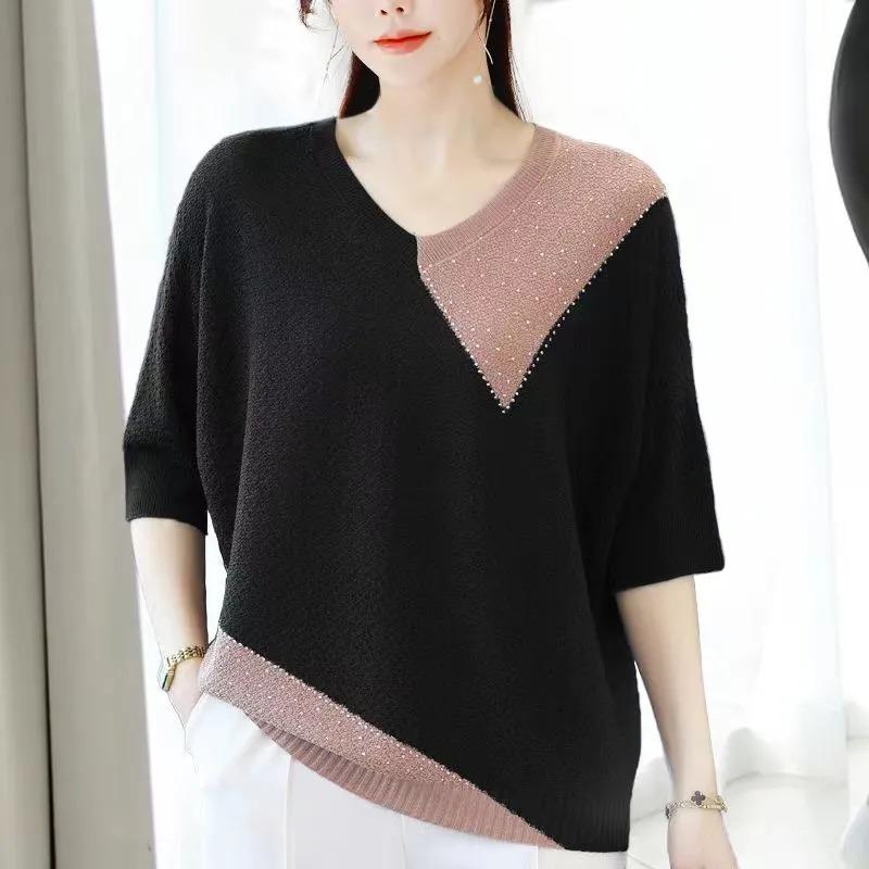 Bat Shirt New Ice Silk High-end T-shirt Fat Women's T-shirt Luxury Cool Loose Short Style Oversized Top