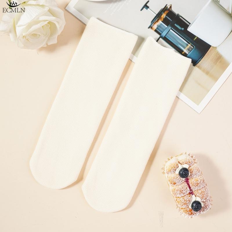 Șosete Groase de Iarnă cu Pluș Călduros Șosete de Bumbac Culoare Solidă pentru Femei Ton Pământiu Șosete Simple Medii