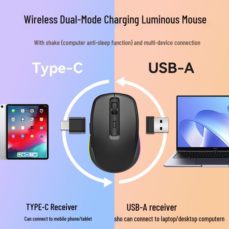 M106 USB-C Wireless RGB Mouse, Dual Mode & Rechargeable for Desktop, Laptop, and Tablet
