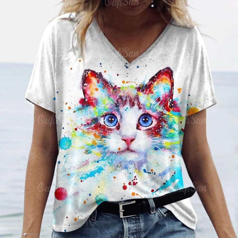 

Топ женская футболка с принтом кота тай-дай, женские футболки большого размера, женская трендовая одежда, летняя дешевая одежда с коротким рукавом 6XL