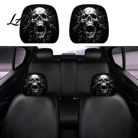 Soft Polyester Headrest Slipcovers 2Pcs Halloween Car Covers Creepy Ghost Face Seat Customized Auto Interior Styling Protector Breathable Decor for