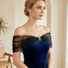 Solid Color Off Shoulder Sleeves With Pearls Detachable Shoulder Straps  Party