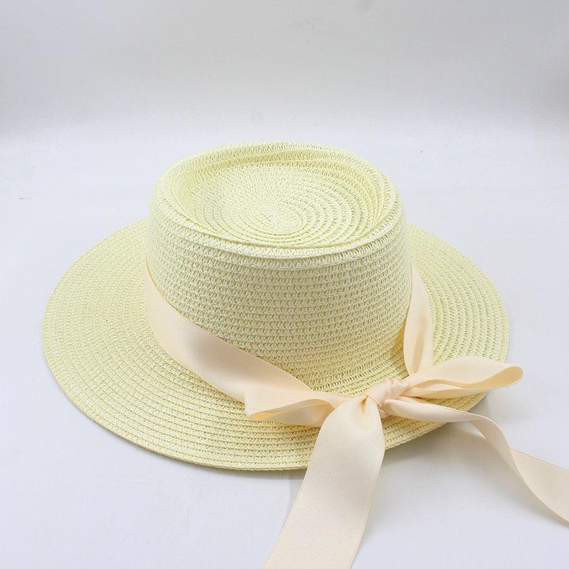 Beach Hat Casual Straw Flat Top Hat 