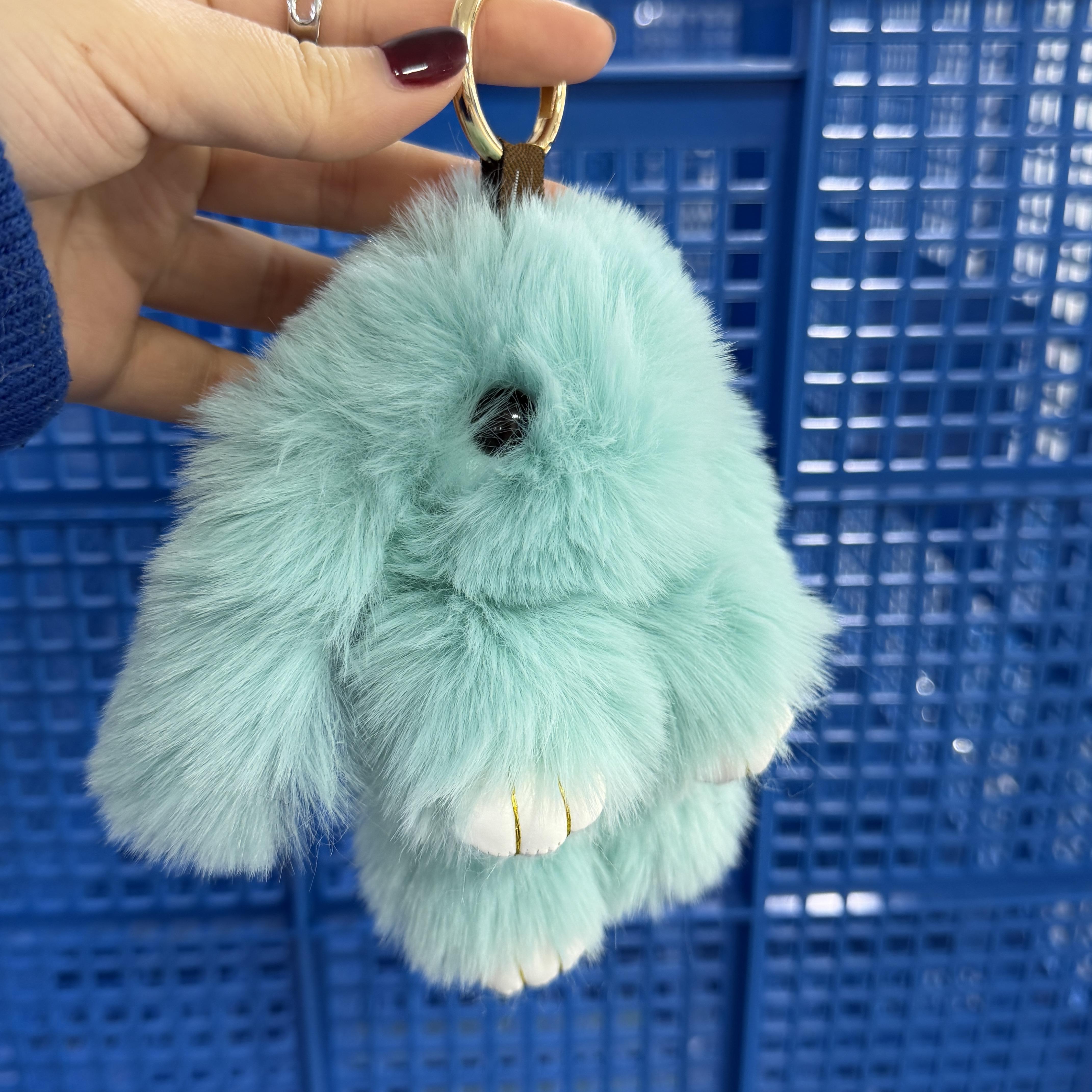 Schattige Pluizige Konijnenbont Pompon Konijntje Zacht Pluche Tas Decoratie Accessoires Cadeautas Bedeltje groen