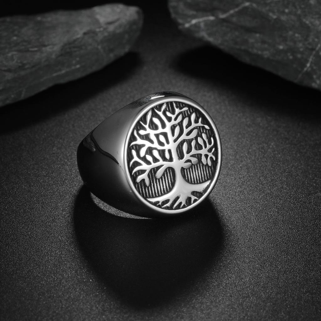 European and American Seal Hand Jewelry Creative Tree of Life Ring Casting Men's Ring
