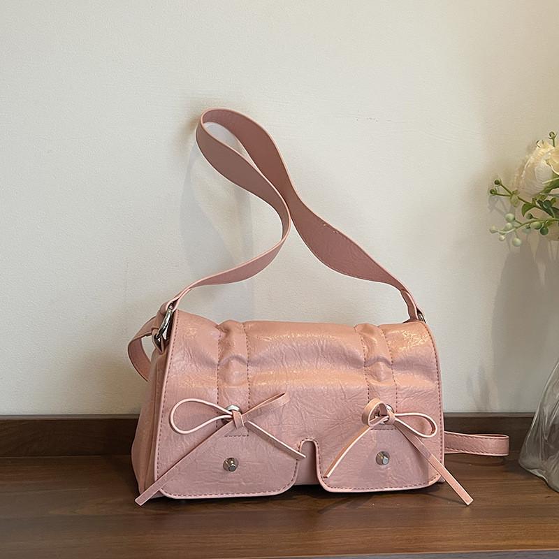 IELGY Ladies Diagonal Bag Bow One-Shoulder Underarm Pleated Simple