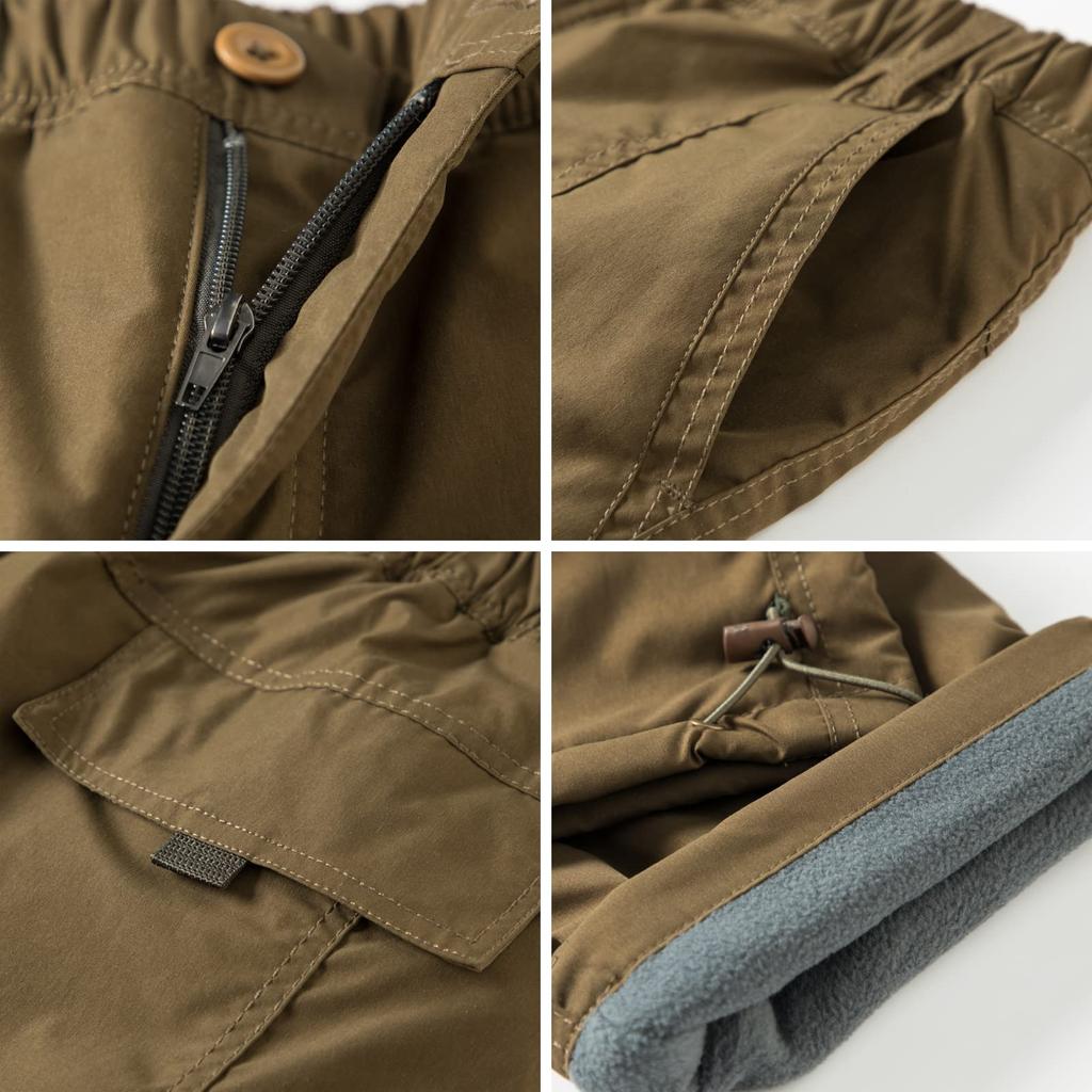 MUBA Cargo Windproof Winter Pants for and Skiing Size Men's Fleece-Lined Pants, Work, Hiking, Mountaineering, (Olive, M)