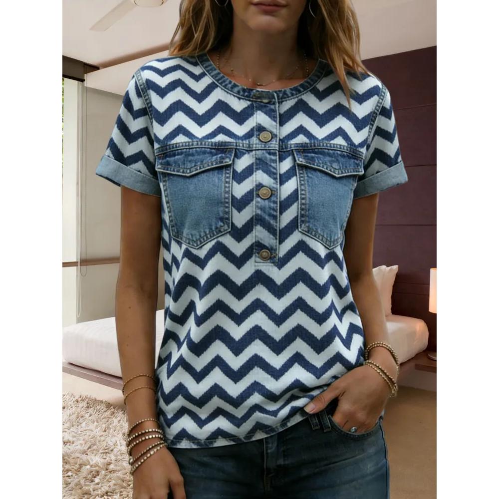 Daily Comfort Striped Printed Short Sleeve Women's T-Shirt Comfort Loose Top Casual Breathable T-Shirts Women’s