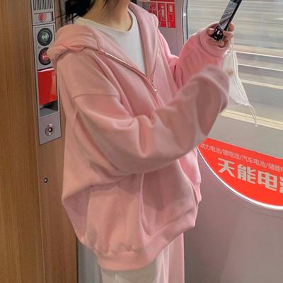 Fashion Zipper Hooded Sweatshirt Coats Solid Thin Hoodies Women Long Sleeve Oversized Hoodie Young Girl Outerwear Pockets Cardigan Jacket Female