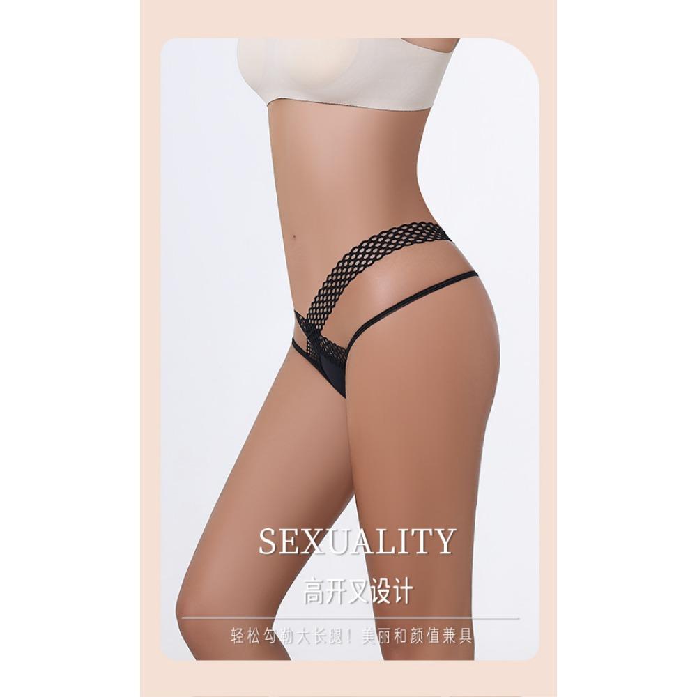 European and American Interwoven Hollow Ice Silk Underwear Women's Sports Fashion Outer See-through Low Waist Thin Belt Temptation Sexy Thong