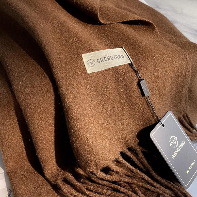 35*200Cm Wool Scarf Luxury Winter Outdoor Warm Women Solid Color Scarves Tassel Shawls Pashmina Lady Wrap Bufanda
