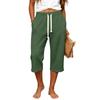 Women Waffle Knit Capri Pants High Waist Elastic Drawstring Casual Loose Fit Side Pockets Mid Length Lounge Pants Summer Wear