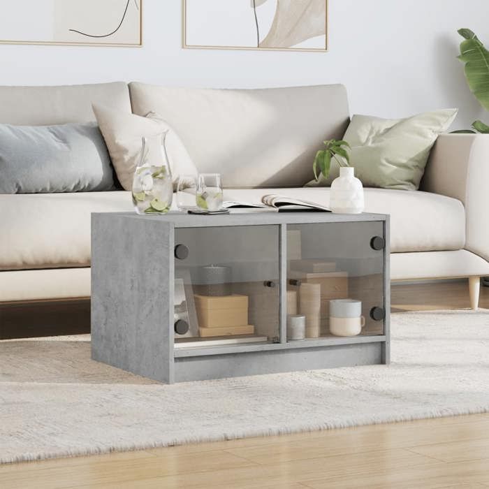 VidaXL Coffee Table with Glass Doors Concrete Grey 68x50x42 Cm 836367