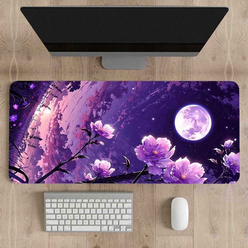 Large Gaming Mouse Pad Extra Long Desk Mat WithJapaneseInspired Purple FlowersGaming Keyboard Mousepads Long Desk Pads