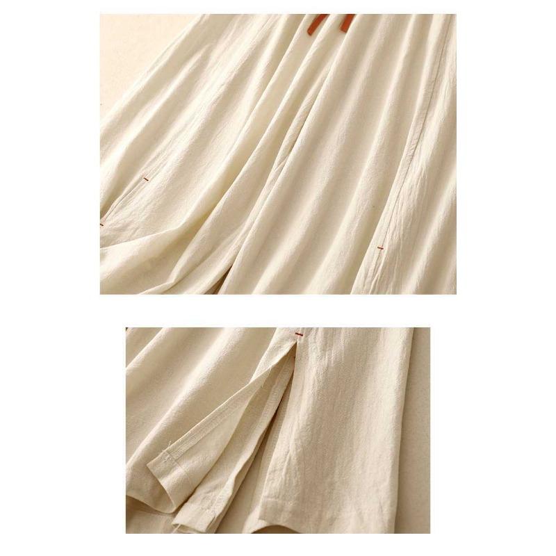 Summer new literary cotton and linen loose skirt pants casual nine-point linen wide-leg pants