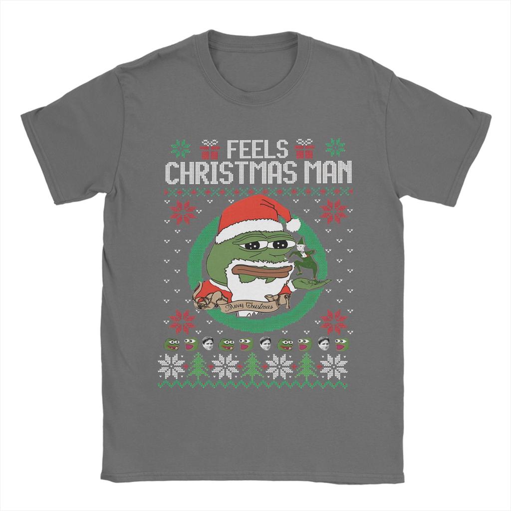 Vintage Feels Weihnachten P-pepe Frosch T-Shirts Herren O-Ausschnitt 100% Baumwolle T-Shirts Kurzarm Tees Übergröße Kleidung