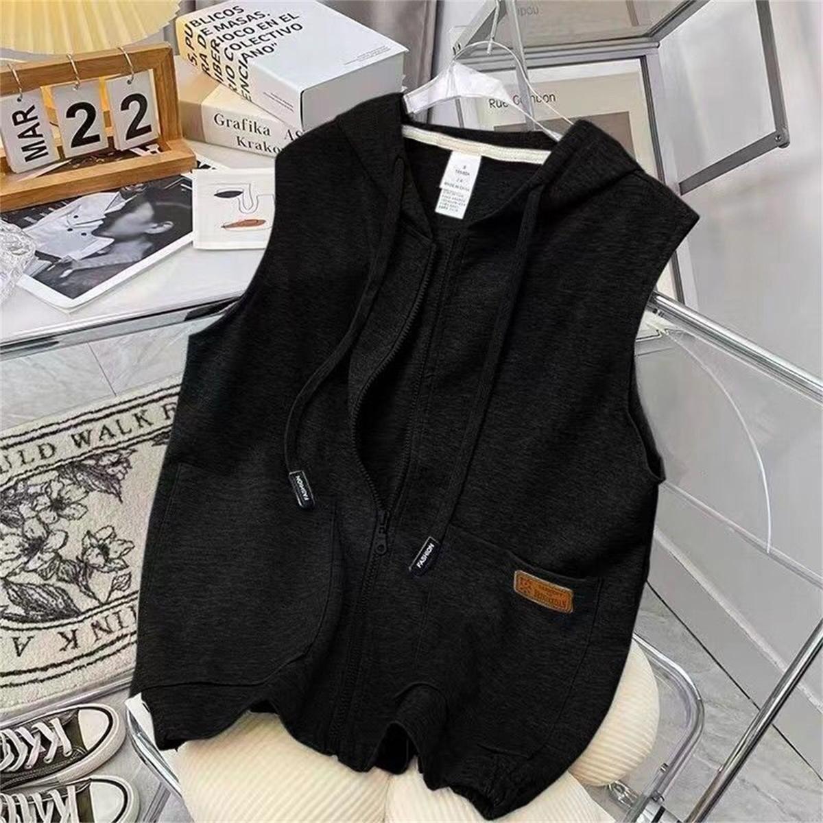 

Spring and Autumn Male Vitality Fashion Trends Versatile Simple Jugendstil Sleeveless Hooded Sweatshirt 2XL чорний