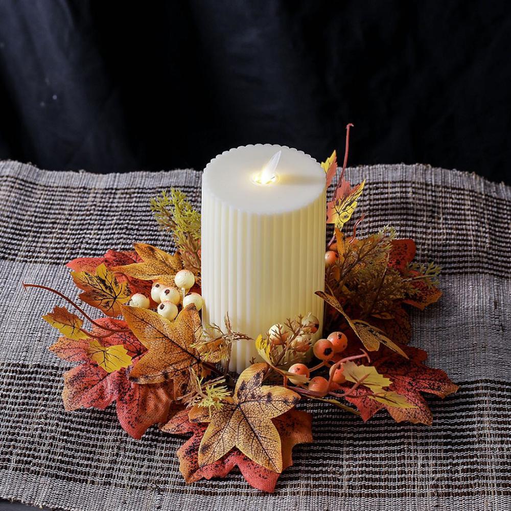 1PC Simulated Maple Leaf Candlestick Holder Fashion New Table Decoration Halloween Candle Wreath Autumn Harvest Decorative