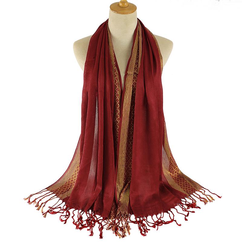 Women Gold Cotton Solid Color Muslim Head Scarf Shawls and Wraps Pashmina Bandana Female Foulard Ladies Hijab Stores