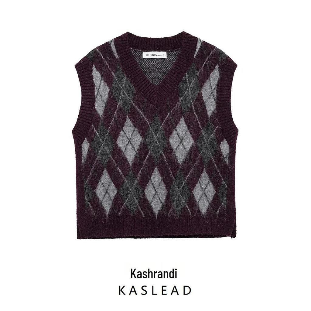 2024 Winter Women's Fashion: European & American Diamond Knit Vest 5755002