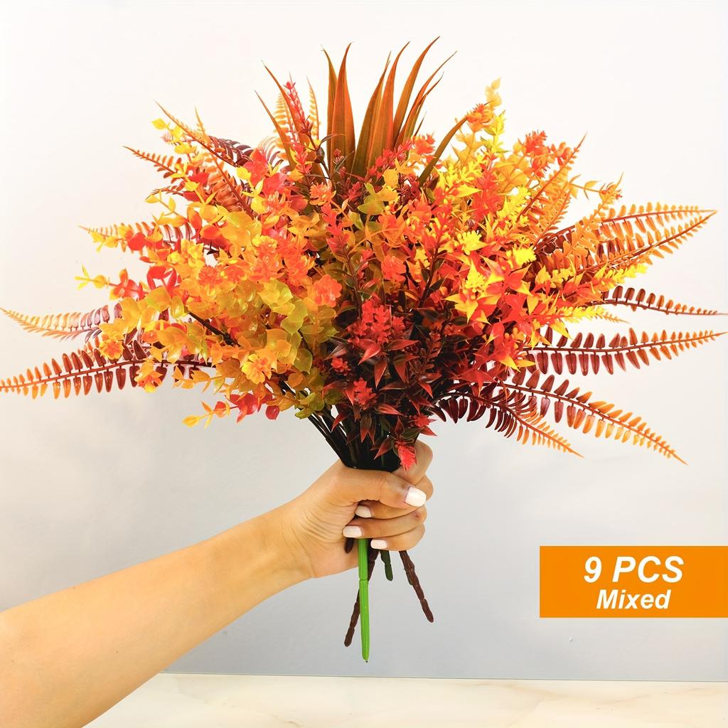 9pcs Artificial Autumn Simulation Flowers Autumn Plants Outdoor Flowers Thanksgiving Autumn Halloween Decoration Home Decoration