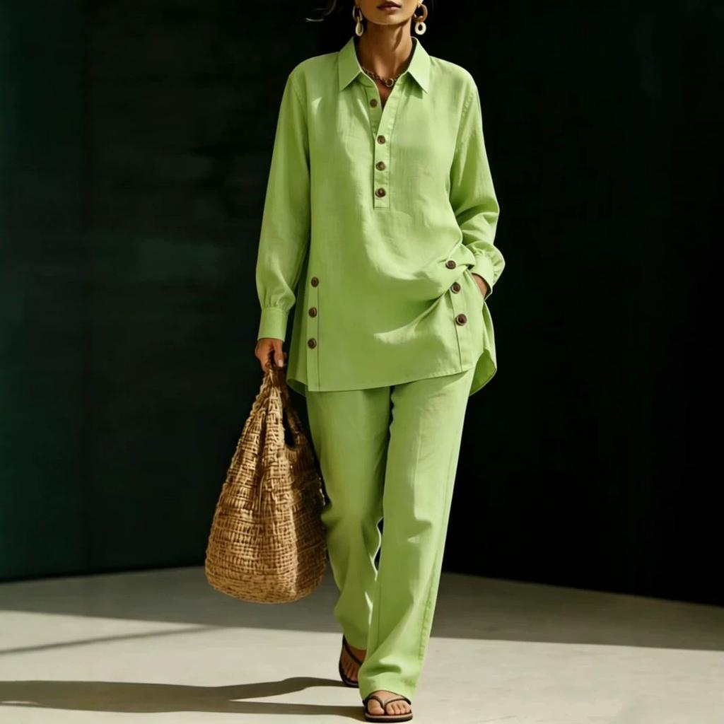 Popular 2026 autumn and summer cross-border new foreign trade women's clothing long-sleeved shirt casual trousers two-piece set