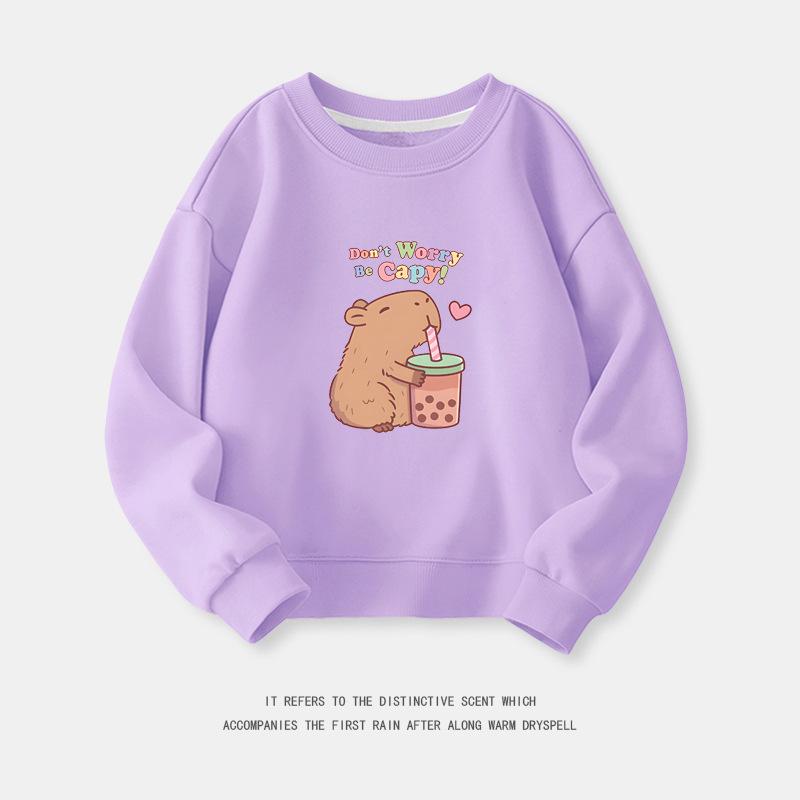 Cartoon Capybara Round Neck Sweatshirt for Boys and Girls - Spring/Autumn Long-Sleeve Shirt
