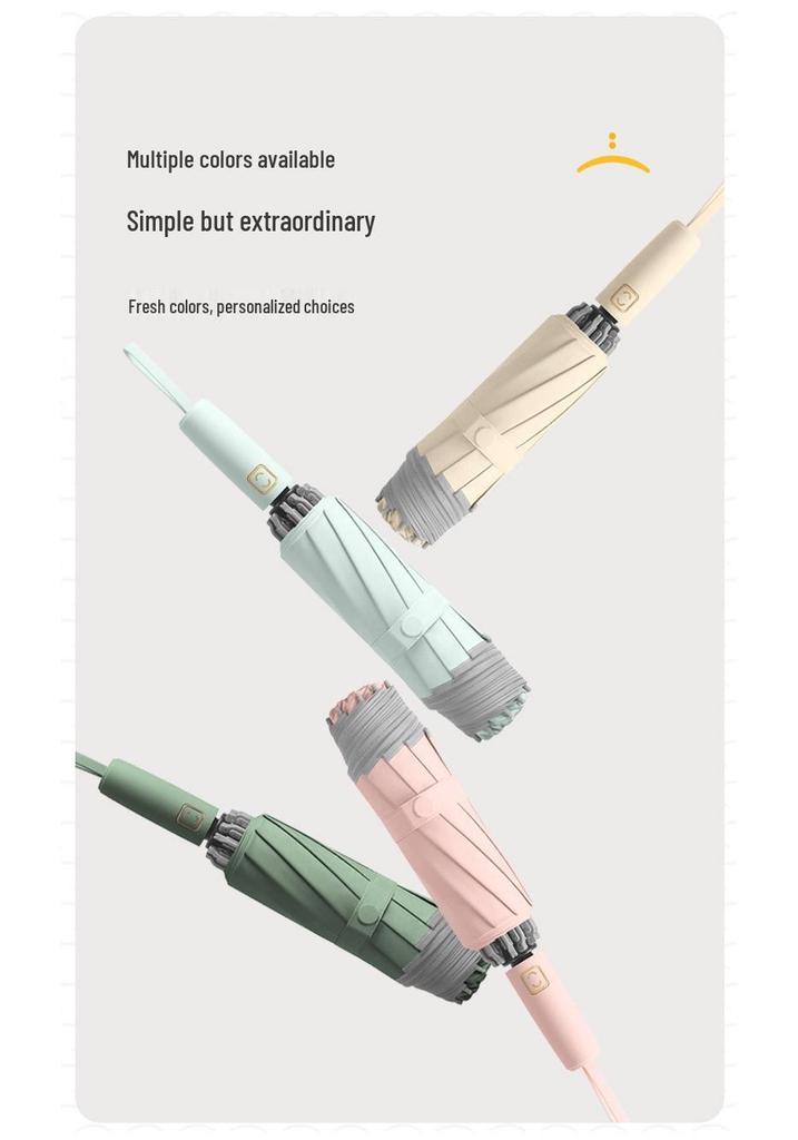10-Rib 280T Pongee Automatic Three-Fold Inverted Umbrella with Silicone Strap Handle for Sun and Rain