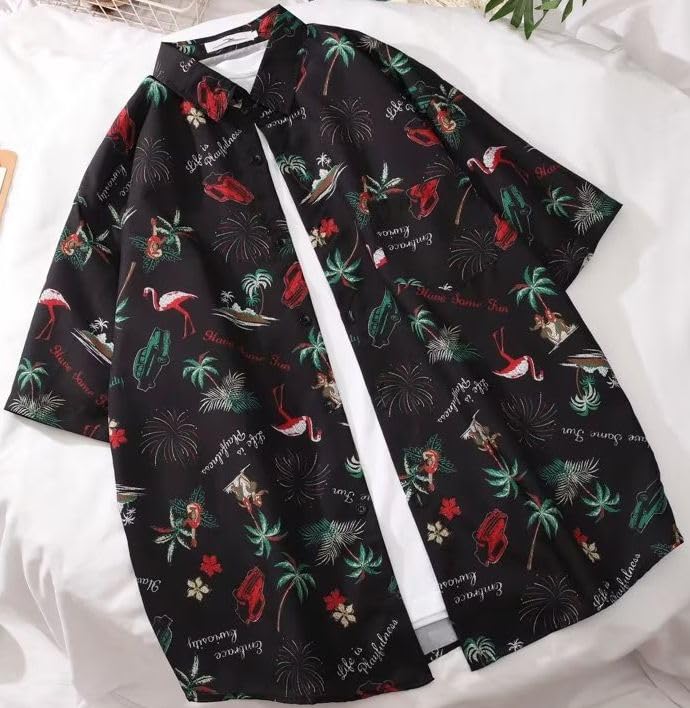 Aspersio Street K dostání v Palm and Other a Mírně Zlobivá Plážová Halenka Košile s krátkým rukávem ve stylu Aloha s otevřeným límcem, Cool, ve stylu Onii,