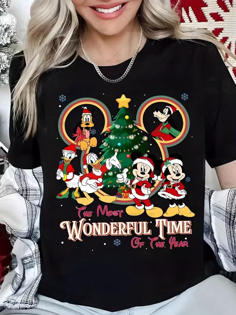 2026 New Winnie The Pooh Friends Christmas TShirt WoUnisex Unisexs Cotton TShirt Short Sleeve O Neck Casual Large Size S