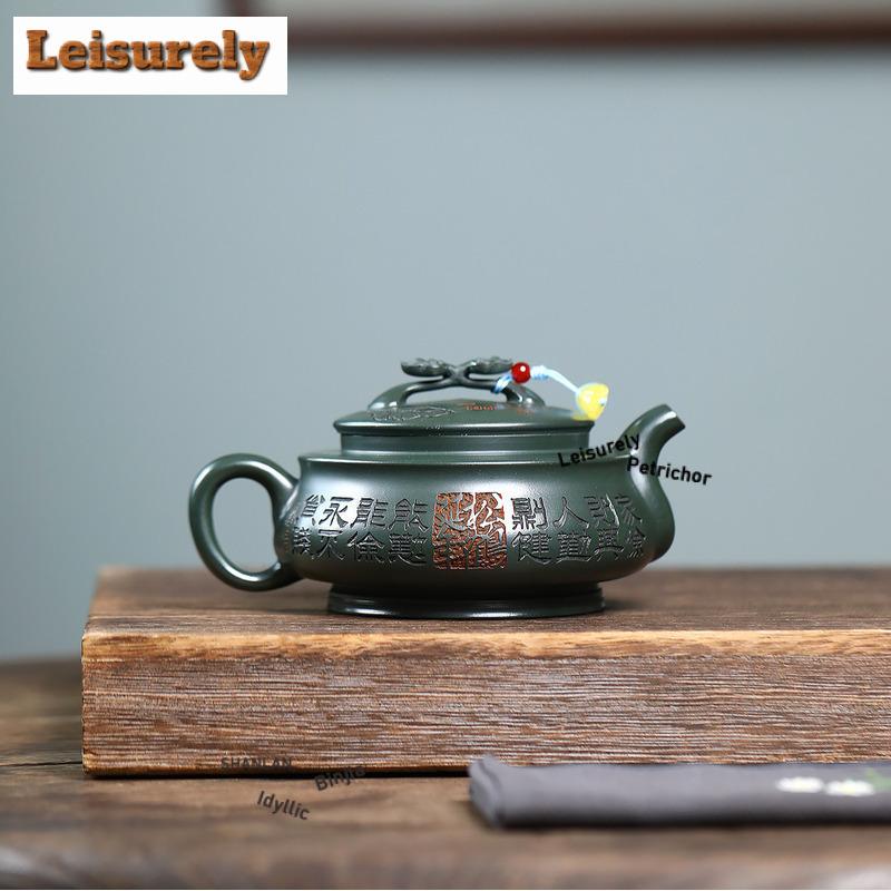 111ml Yixing Purple Clay Teapots Handmade Ruyi Pine Crane Pot Raw Ore Blackish Green Mud Kettle With Filter Zisha Tea Set Gift