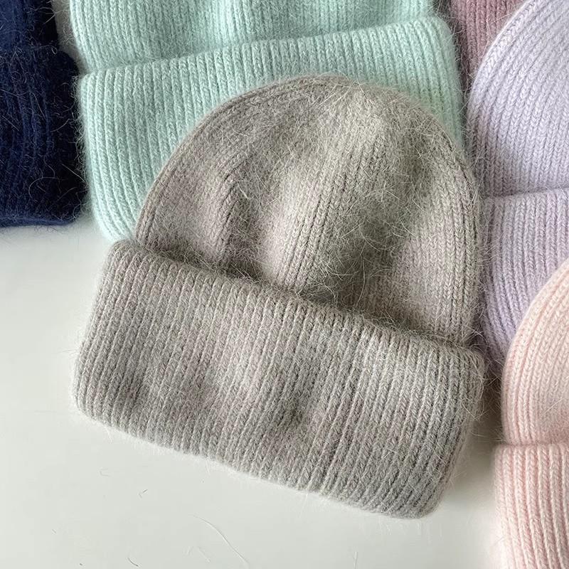Reba Internet celebrity headgear, angora rabbit fur knitted warm melon fur hat, fashionable autumn and winter ear protection wool hat