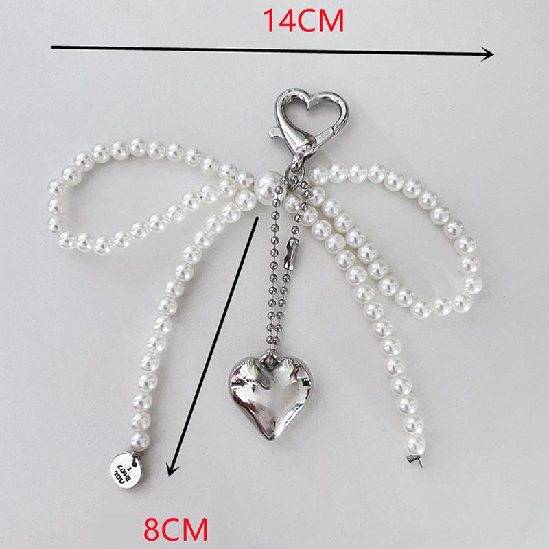 Korean Sweet Pearl Bow Keychain Heart Pendant Keyring Y2K Aesthetic Key Holder For Girls Bag Pendant Accessories