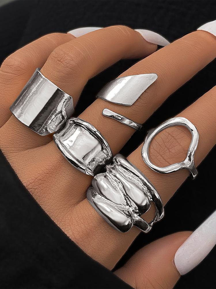 

5 Pcs Punk Metal Geometry Open Ring Set for Women Fashion Exaggerate Irregular Lines Thick Ring Simple Party Wedding Jewelry New