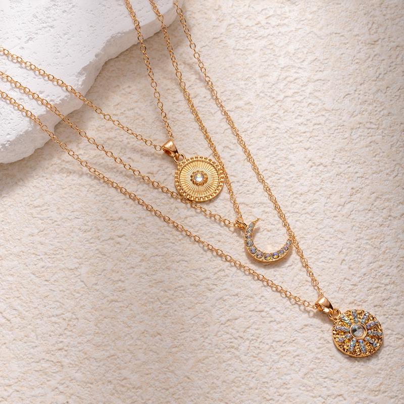 Diamond necklace jewelry multi-layer stacking geometric light luxury high-end pendant sun collarbone chain