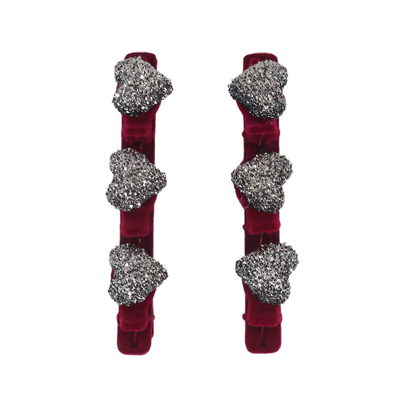 Double Layer Flocked Bangs Side Clip Crystal Love Heart Hair Braiding Hairpins Women Girls Clip Bangs Barrettes Hair Accessories Forehead Bangs Clip